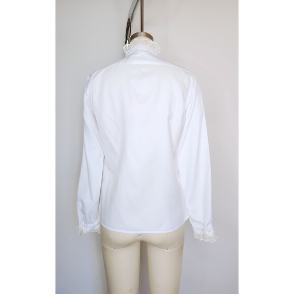 1970s LANZ Lace Blouse Ruffled Button Down Shirt Blouse KOREAN Collar size XS - Picture 6 of 10